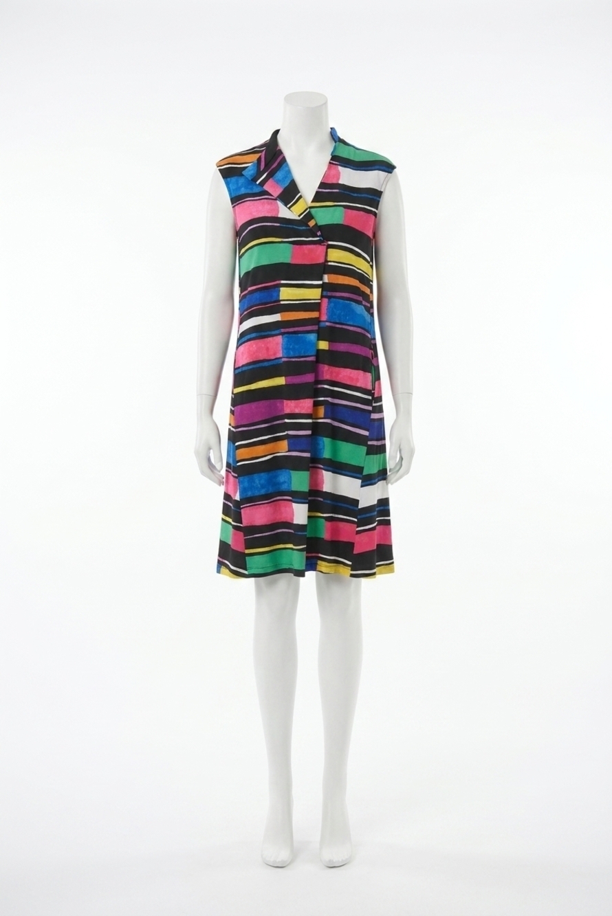 NEW JOSEPH RIBKOFF v-neck sleeveless trapeze dress in black/multi